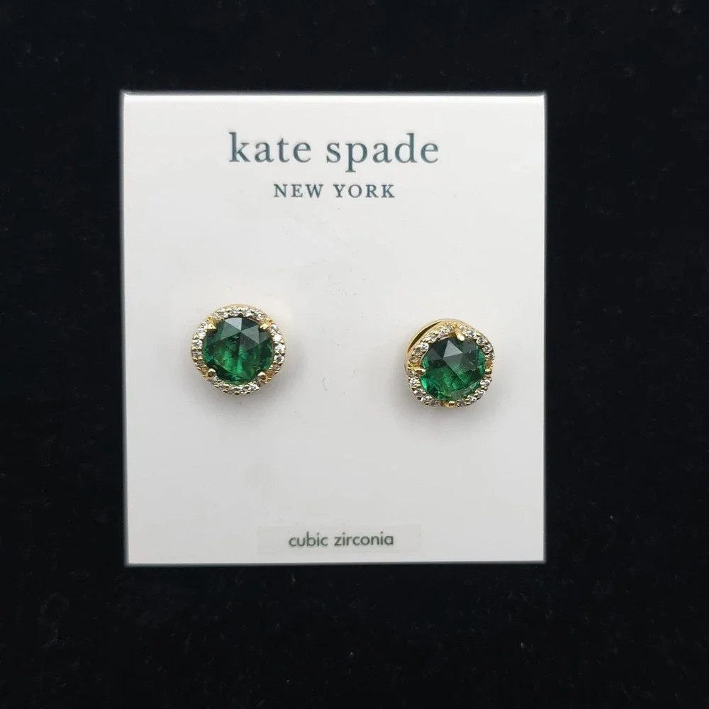 KATE SPADE NEW New‎ York Emerald Green Cubic Zirconia Stud Earrings Gold Tone